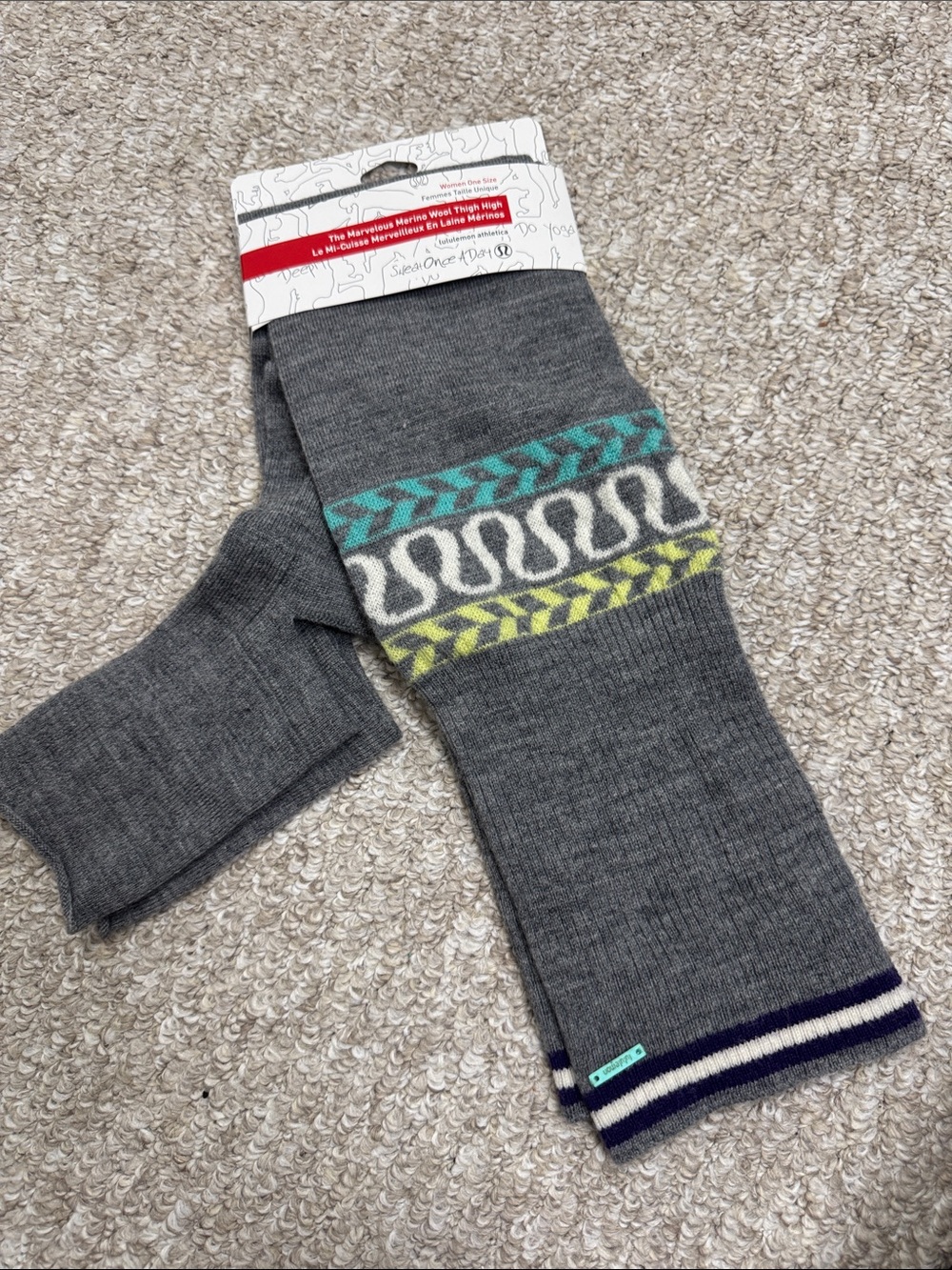 lululemon athletica Gray Crew Socks with Teal and Lime Pattern